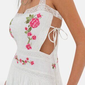 For Love And Lemons White and Pink Floral Midi Dress